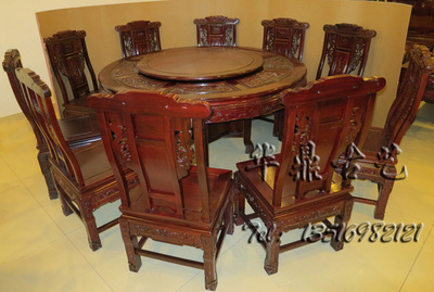 東陽紅木家具 品鑒非洲酸枝木財(cái)源滾滾圓臺(tái)餐桌